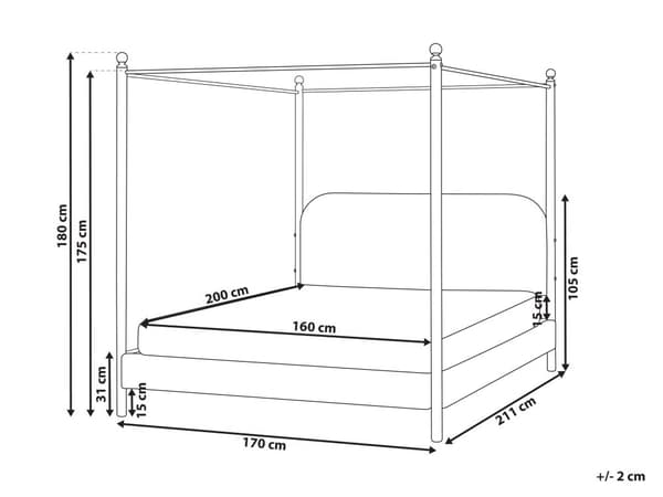 Himmelseng Hvid Boucle 160 x 200 cm Moderne Dobbeltseng Baldakin To Mands Høj Sengeramme Minimalistisk Design Metal Seng