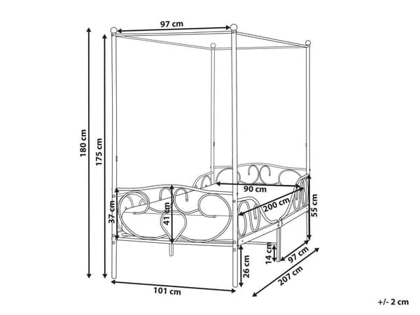 Enkeltseng Hvid Metal 90 x 200 Enkeltmandsseng Teenageseng Pige Seng Moderne Himmelseng Sengeramme Metalseng