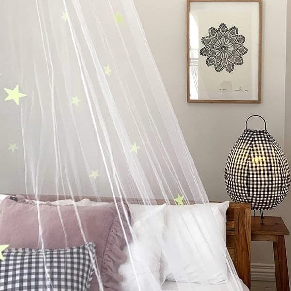 Lollanda Myggnät med Nattlysande Stjärnor, Sänghimmel med lysande fluorescerande stjärnor – 60x250x900/1250 cm, Barn
