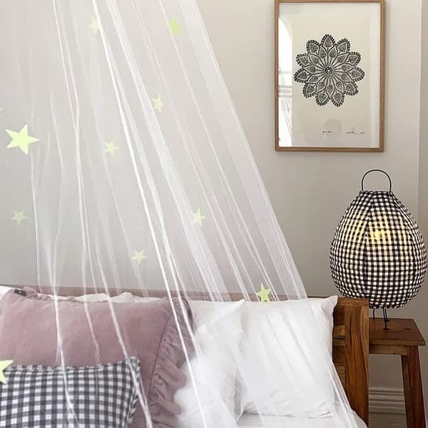 Lollanda Myggnät med Nattlysande Stjärnor, Sänghimmel med lysande fluorescerande stjärnor – 60x250x900/1250 cm, Barn