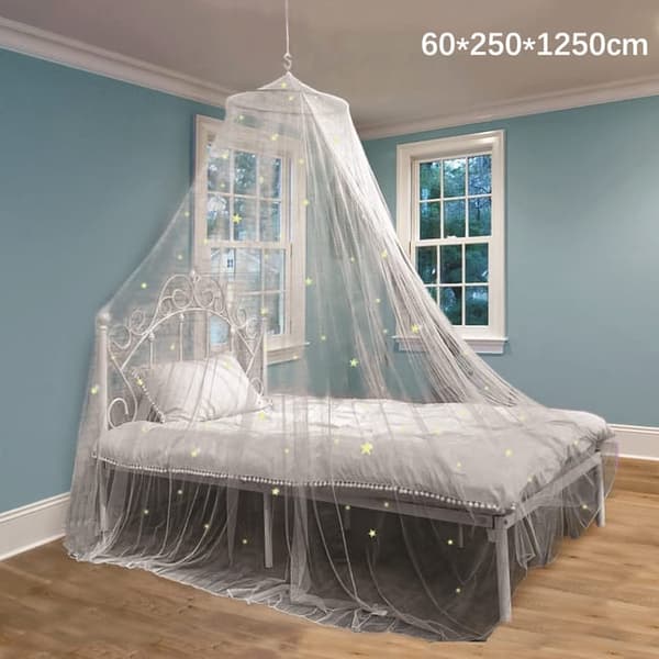 Lollanda Myggnät med Nattlysande Stjärnor, Sänghimmel med lysande fluorescerande stjärnor – 60x250x900/1250 cm, Barn Vit 60×250×1250cm
