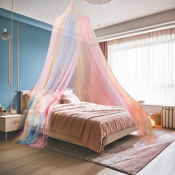 Lollanda Regnbåge Myggnät Barnrum, Gardiner inomhus - Lektält Princess Sovrumsdekoration Myggnät – 60x250x1250 cm, Rund Kupol