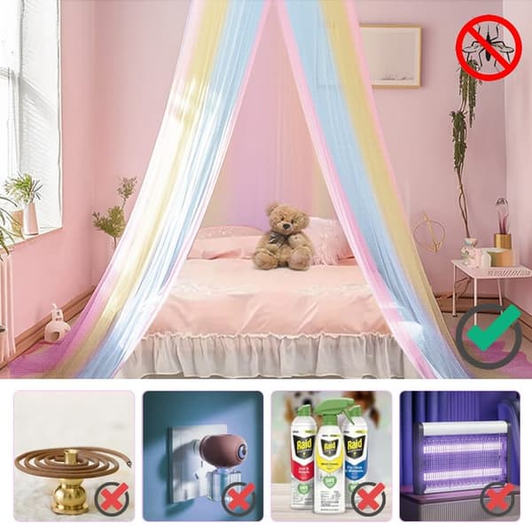 Lollanda Regnbåge Myggnät Barnrum, Gardiner inomhus - Lektält Princess Sovrumsdekoration Myggnät – 60x250x1250 cm, Rund Kupol