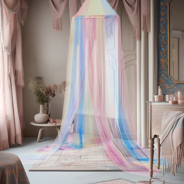 Lollanda Regnbåge Myggnät Barnrum, Gardiner inomhus - Lektält Princess Sovrumsdekoration Myggnät – 60x250x1250 cm, Rund Kupol