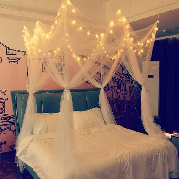 Lollanda Myggnät 8-hörn med LED Stjärnljus, Portabelt Myggnät för Utomhus och Hängmatta – 190x210x240 cm, för både inomhus och utomhus