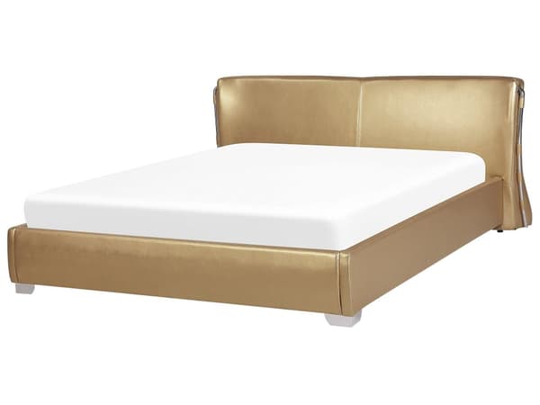 Dubbelsäng 180 x 200 cm Guld Läder Sängram Ribbotten Modern Sovrum