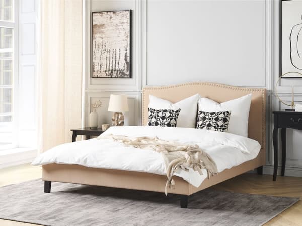 Dubbelsäng Beige Polyester Tyg Sängram 180 x 200 cm Traditionell Vintage