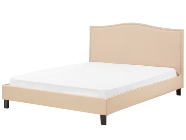 Dubbelsäng Beige Polyester Tyg Sängram 180 x 200 cm Traditionell Vintage