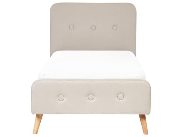 Säng Beige Polyester Tyg Klädd Sängram Träben 90 x 200 cm Modern Design