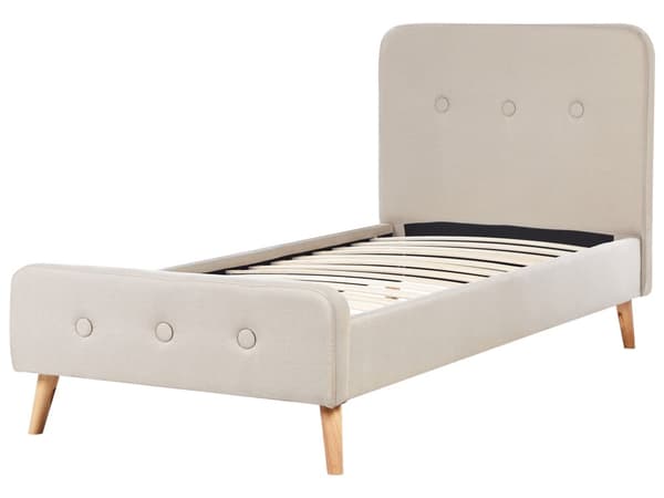Säng Beige Polyester Tyg Klädd Sängram Träben 90 x 200 cm Modern Design