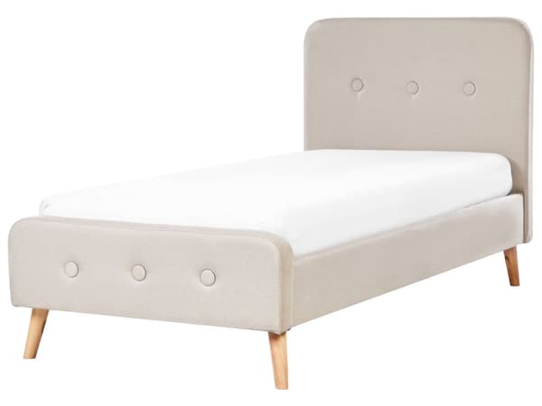 Säng Beige Polyester Tyg Klädd Sängram Träben 90 x 200 cm Modern Design