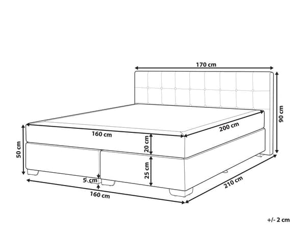 Dubbelsäng 160 x 200 cm Divansäng Grå Tyg Klädd Ram med Tuftad Huvudgavel och Madrass