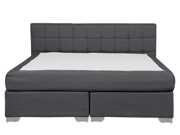 Dubbelsäng 160 x 200 cm Divansäng Grå Tyg Klädd Ram med Tuftad Huvudgavel och Madrass