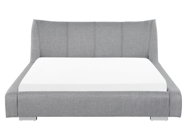 Vesisänky vaaleanharmaa kangas verhoiltu 160 x 200 cm tarvikkeilla tikattu kaareva pääty retro glamour tyyli