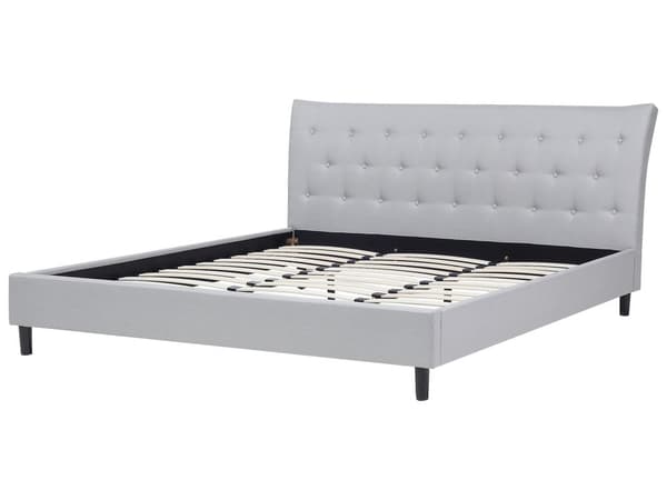 Parisänky vaaleanharmaa 228 x 197 x 100 cm kangasverhoilu eukalyptuspuu sälepohja napitettu