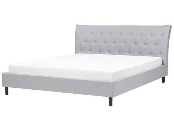 Parisänky vaaleanharmaa 228 x 197 x 100 cm kangasverhoilu eukalyptuspuu sälepohja napitettu