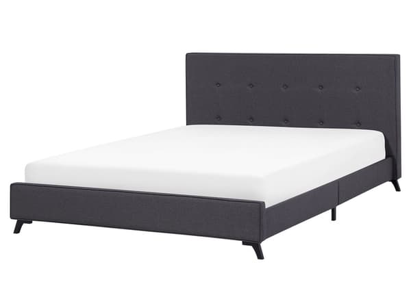 Parisänky tummanharmaa 160 x 200 cm kangas verhoilu puujalat napitettu tuftattu sälepohja perinteinen