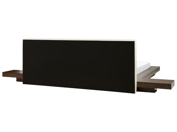 Parisänky tumma MDF-levy 180 x 200 cm sälepohja yöpöydät valkoinen keinonahka sängynpääty matala moderni tyyli