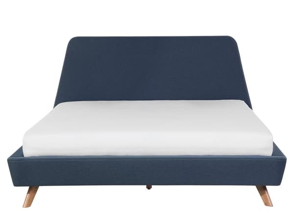 Parisänky tummansininen kangas verhoiltu kumipuu 160 x 200 cm sälepohja minimalistinen skandinaavinen tyyli