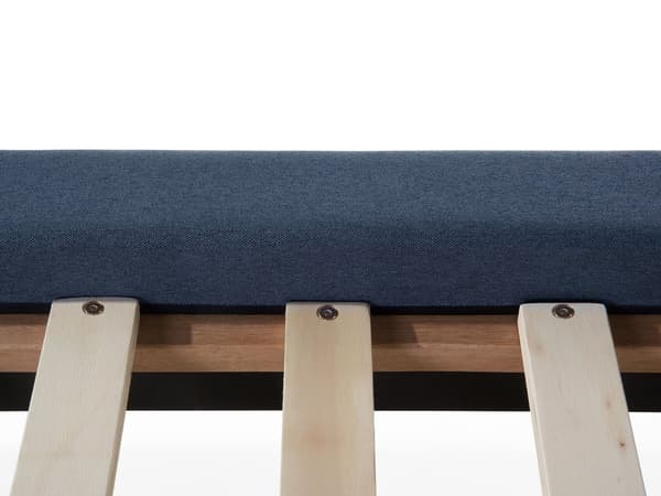 Parisänky tummansininen kangas verhoiltu kumipuu 160 x 200 cm sälepohja minimalistinen skandinaavinen tyyli