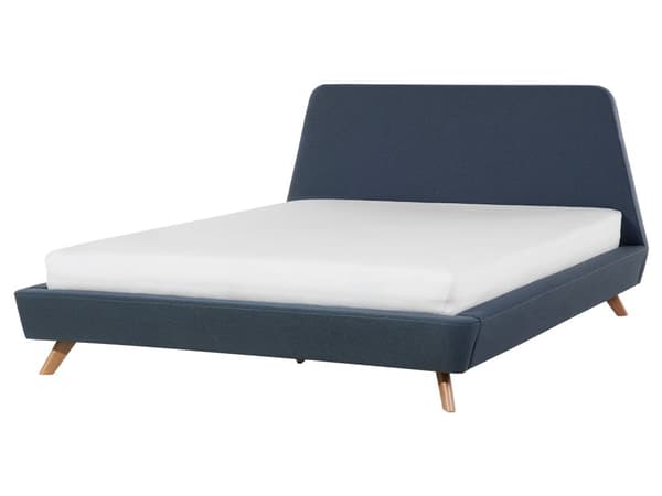 Parisänky tummansininen kangas verhoiltu kumipuu 160 x 200 cm sälepohja minimalistinen skandinaavinen tyyli