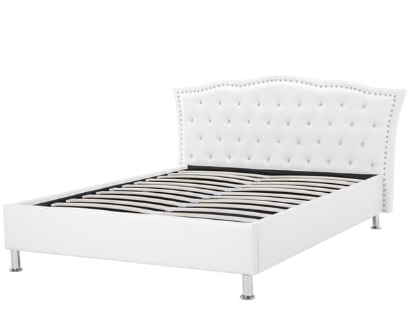 Parisänky valkoinen keinonahka 140 x 200 cm sälepohja verhoilunaula koristekristallit glamour retro