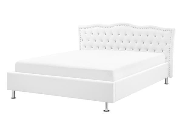 Parisänky valkoinen keinonahka 140 x 200 cm sälepohja verhoilunaula koristekristallit glamour retro