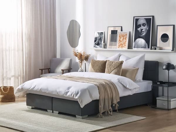 Jenkkisänky tummanharmaa 190 x 210 x 90 cm polyesteri pussijouset napitettu puu metalli vaneri