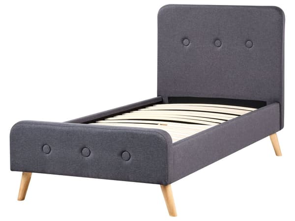 Sänky tummanharmaa 220 x 101 x 110 cm kangasverhoilu poppelipuu sälepohja napitettu