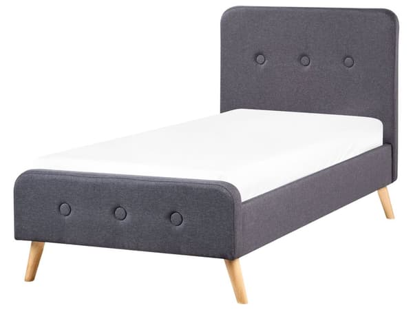 Sänky tummanharmaa 220 x 101 x 110 cm kangasverhoilu poppelipuu sälepohja napitettu