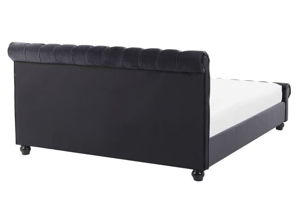 Parisänky musta 160 x 200 cm sametti sälepohja napitettu timanttitikkaus glamour