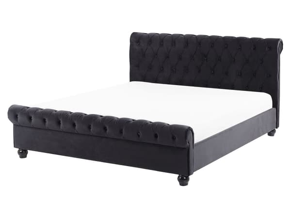 Parisänky musta 160 x 200 cm sametti sälepohja napitettu timanttitikkaus glamour