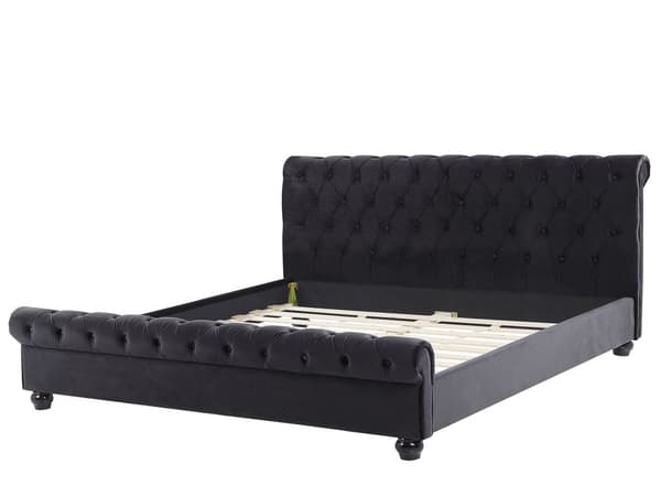 Parisänky musta 180 x 200 cm sametti sälepohja napitettu timanttitikkaus glamour