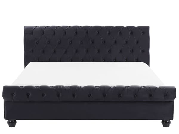 Parisänky musta 180 x 200 cm sametti sälepohja napitettu timanttitikkaus glamour