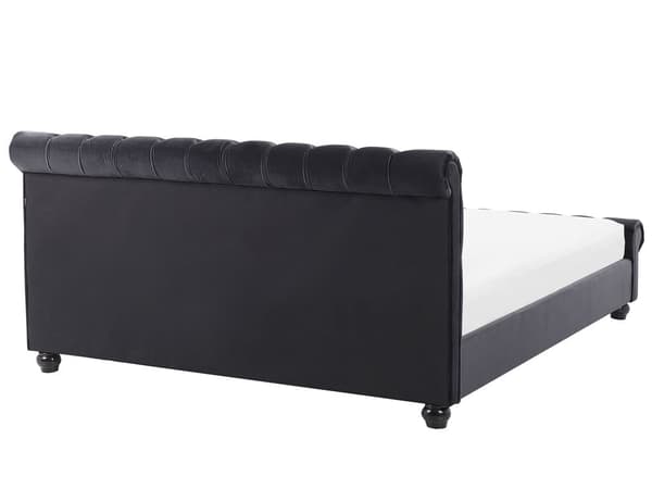 Parisänky musta 180 x 200 cm sametti sälepohja napitettu timanttitikkaus glamour