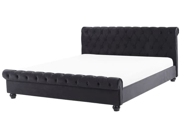 Parisänky musta 180 x 200 cm sametti sälepohja napitettu timanttitikkaus glamour