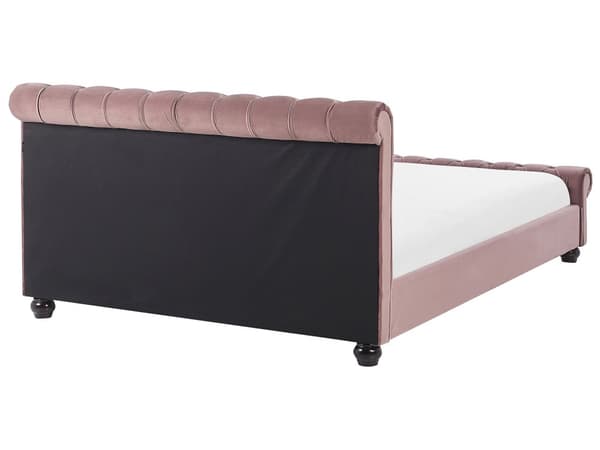 Parisänky vaaleanpunainen 160 x 200 cm sametti sälepohja napitettu timanttitikkaus glamour