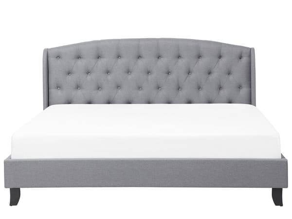 Dubbelsäng Ljusgrå Polyester Tyg Tuftad Huvudgavel 180 x 200 cm Sängram Lamellbotten Modern Design