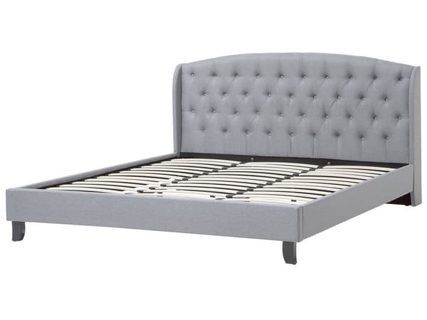 Dubbelsäng Ljusgrå Polyester Tyg Tuftad Huvudgavel 180 x 200 cm Sängram Lamellbotten Modern Design