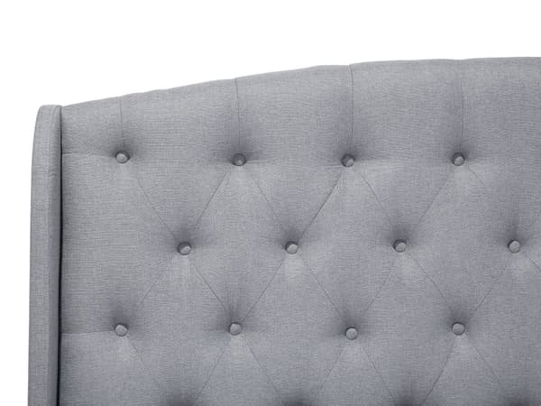 Dubbelsäng Ljusgrå Polyester Tyg Tuftad Huvudgavel 180 x 200 cm Sängram Lamellbotten Modern Design