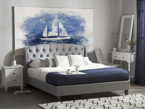 Dubbelsäng Ljusgrå Polyester Tyg Tuftad Huvudgavel 180 x 200 cm Sängram Lamellbotten Modern Design