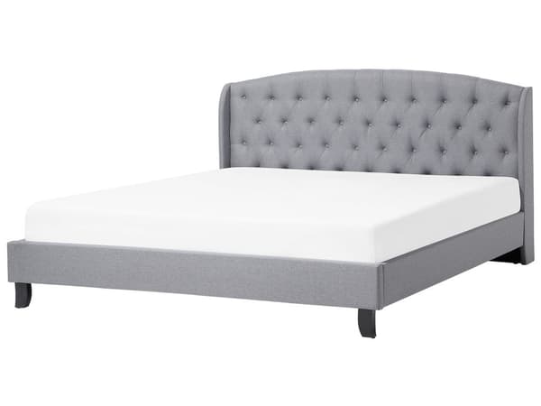 Dubbelsäng Ljusgrå Polyester Tyg Tuftad Huvudgavel 180 x 200 cm Sängram Lamellbotten Modern Design
