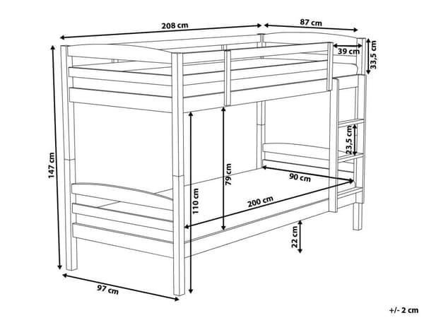 Våningssäng Vit Tall 90 x 200 cm 2 Personer Barn Sovrum Barnrum
