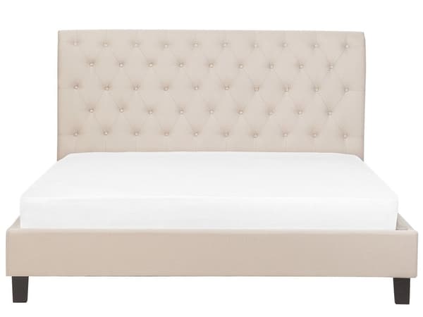 Dubbelsäng Beige 180 x 200 cm Tuftad Huvudgavel Glam Sängram Vintage