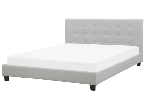 Dubbelsäng Ljusgrå 180 x 200 cm Tyg Tuftad Ram Knappad Nackstöd