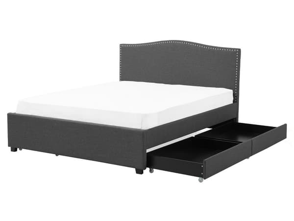 Dubbelsäng Grå Polyester Klädd Sängram Förvaring LED Belysning 160 x 200 cm Traditionell Design