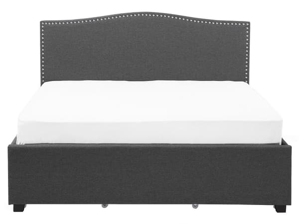 Dubbelsäng Grå Polyester Klädd Sängram Förvaring LED Belysning 160 x 200 cm Traditionell Design