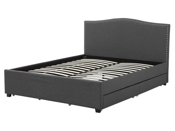 Dubbelsäng Grå Polyester Klädd Sängram Förvaring LED Belysning 160 x 200 cm Traditionell Design
