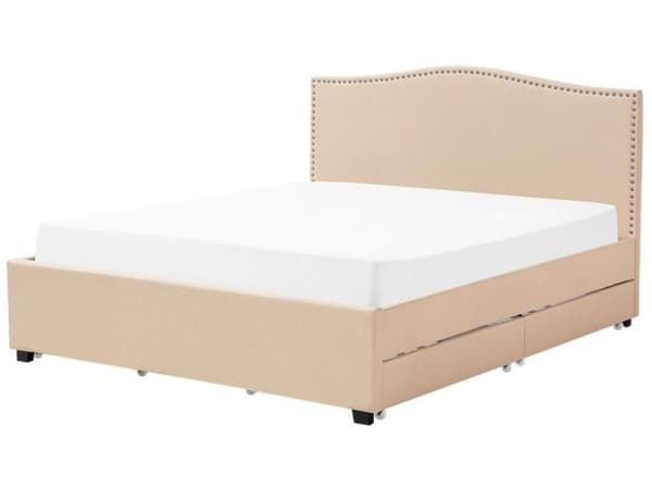 Dubbelsäng Beige Polyester Klädd Sängram Förvaring 180 x 200 cm Traditionell Design