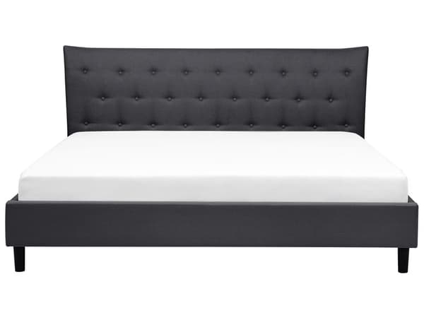 Dubbelsäng Mörkgrå Polyester Träben Tuftad Huvudgavel Lamellbotten 180 x 200 cm Modern Design